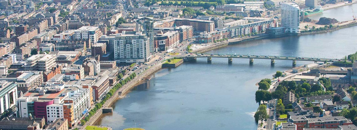 Drone shot of Limerick city